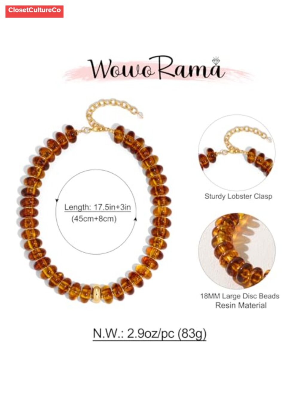 Oversized Resin Disc Beaded Choker Necklace Bold Statement Boho Summer Jewelry - Picture 5 of 6